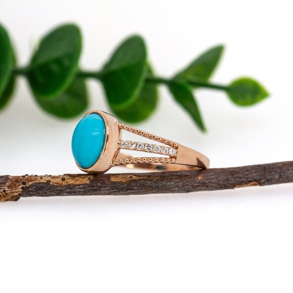 2.6cts Sleeping Beauty Turquoise Ring in 14K Solid Gold with Natural Diamonds - Picture 5 of 8